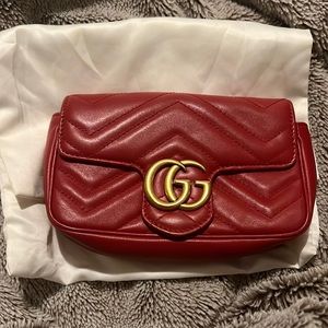 Gucci GG Marmont flap bag Matelasse leather 
super mini red